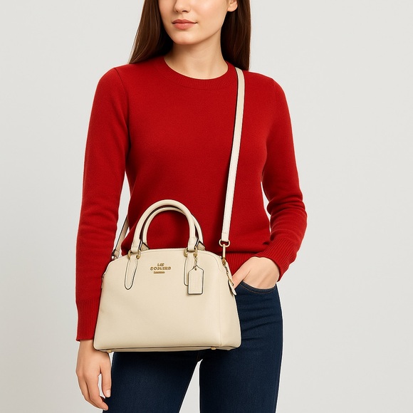 NEW Coach Lillie Carryall Satchel in Chalk Crossgrain Leather New with tags - Picture 2 of 16